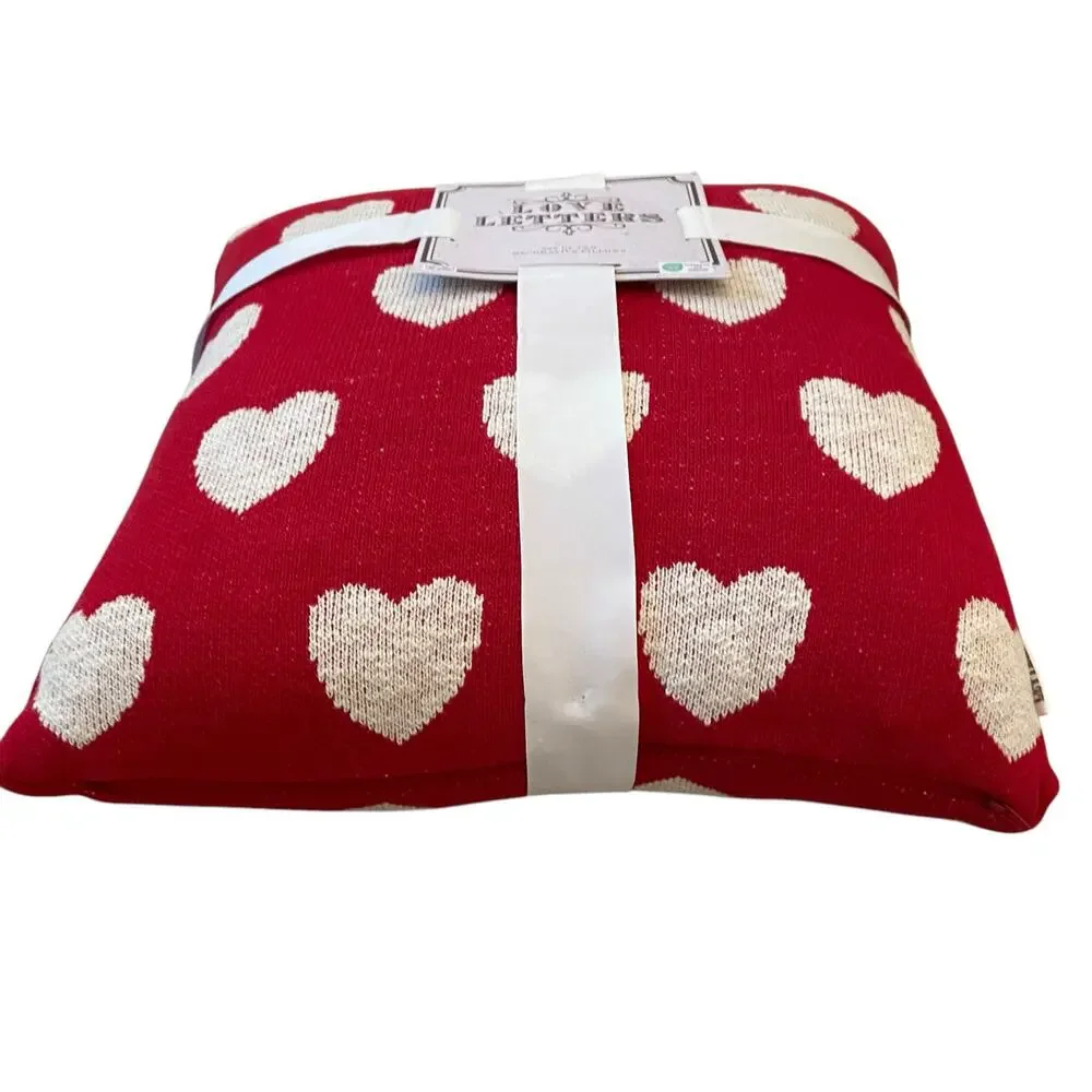 LOVE LETTERS 20x20 Heart Pillow Red and White Valentine's Home Decor NEW